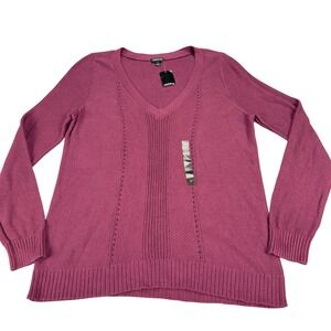 Torrid Womens Size 1 Berry Purple V-Neck Long Sleeve Pointelle Tunic Sweater NEW